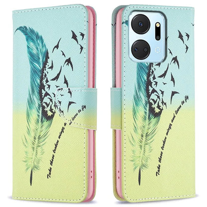 For Honor X7a 4G Leather Case Pattern Printing Phone Cover with Wallet Stand