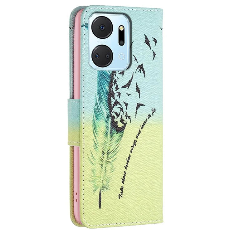 For Honor X7a 4G Leather Case Pattern Printing Phone Cover with Wallet Stand