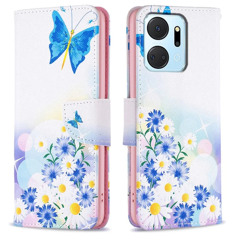 For Honor X7a 4G Leather Case Pattern Printing Phone Cover with Wallet Stand