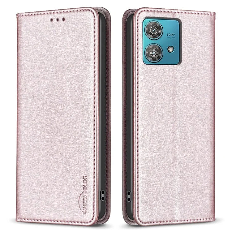 BINFEN COLOR BF18 For Motorola Edge 40 Neo 5G Case PU Leather Phone Cover with Card Slots