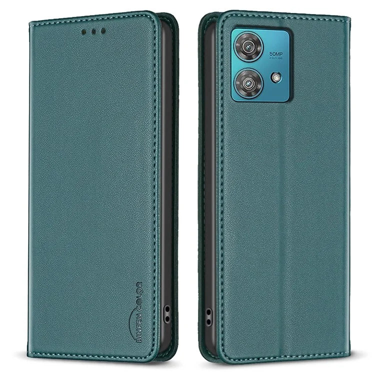 BINFEN COLOR BF18 For Motorola Edge 40 Neo 5G Case PU Leather Phone Cover with Card Slots