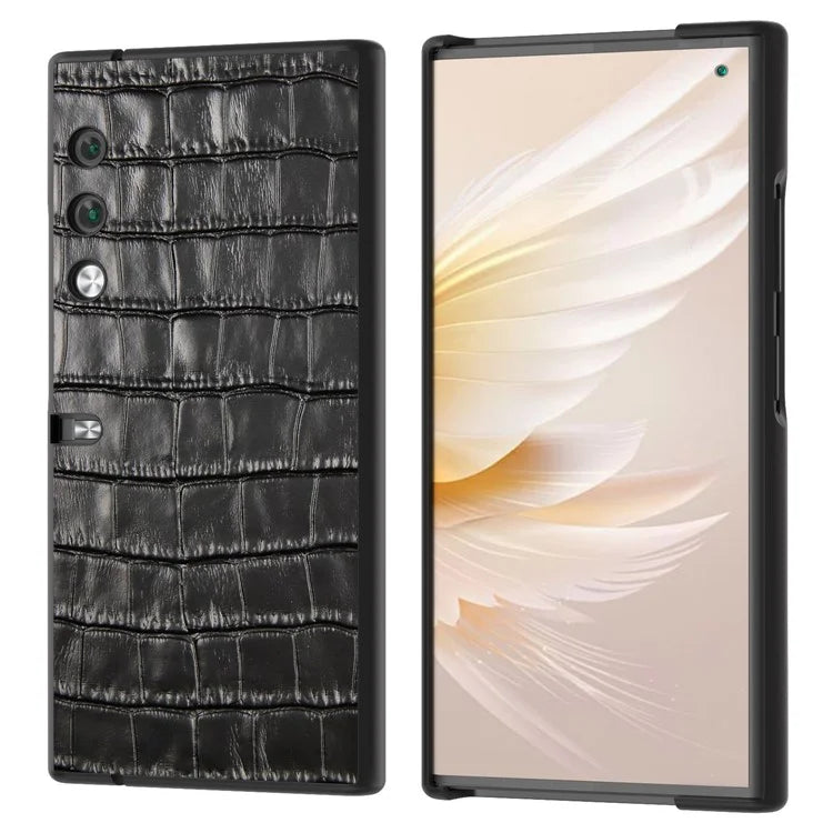 For Honor V Purse Case Genuine Cow Leather Coated PC Crocodile Texture Back Cover