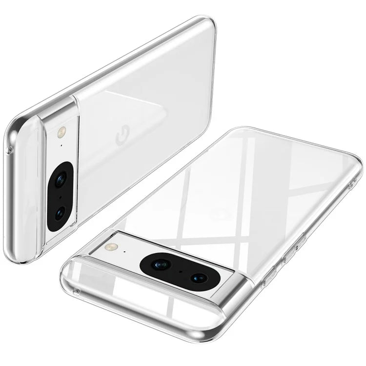 For Google Pixel 8 Clear TPU Case Phone Cover with 2.5D Arc Edge Tempered Glass Screen Film