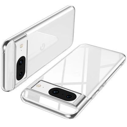 For Google Pixel 8 Clear TPU Case Phone Cover with 2.5D Arc Edge Tempered Glass Screen Film