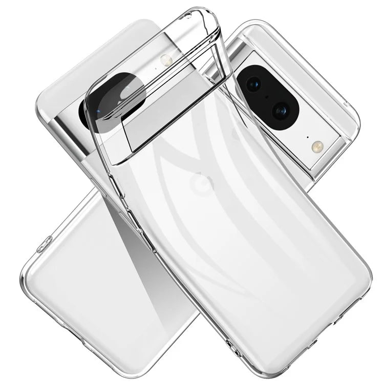 For Google Pixel 8 Clear TPU Case Phone Cover with 2.5D Arc Edge Tempered Glass Screen Film