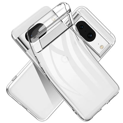 For Google Pixel 8 Clear TPU Case Phone Cover with 2.5D Arc Edge Tempered Glass Screen Film