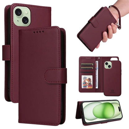 BETOPNICE 005 For iPhone 15 Plus Case RFID Blocking Detachable Leather Wallet Phone Cover