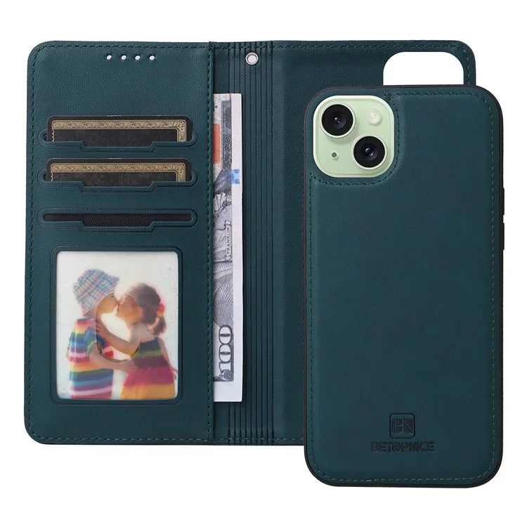 BETOPNICE 005 For iPhone 15 Plus Case RFID Blocking Detachable Leather Wallet Phone Cover