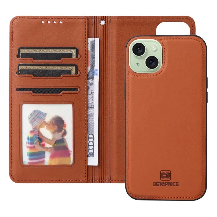 BETOPNICE 005 For iPhone 15 Plus Case RFID Blocking Detachable Leather Wallet Phone Cover