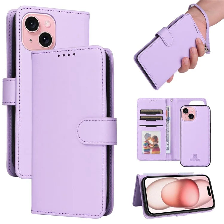 BETOPNICE 005 For iPhone 15 Case Detachable Cell Phone Leather Cover with Wrist Strap