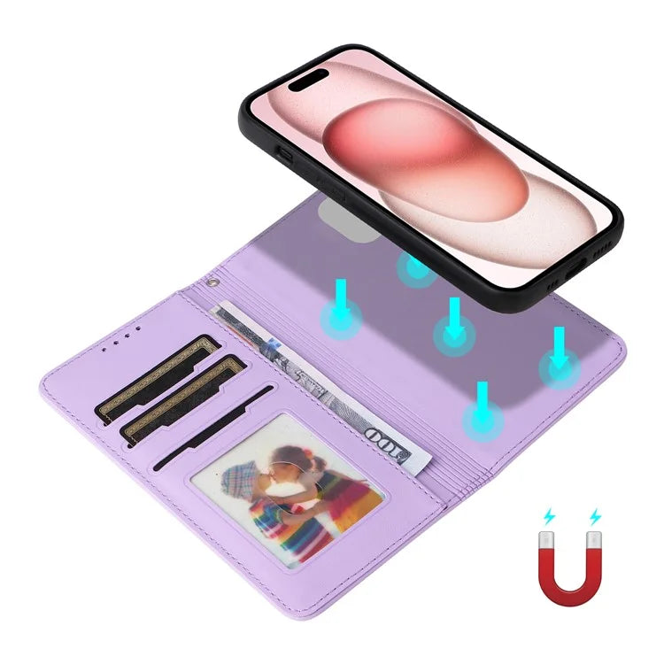BETOPNICE 005 For iPhone 15 Case Detachable Cell Phone Leather Cover with Wrist Strap
