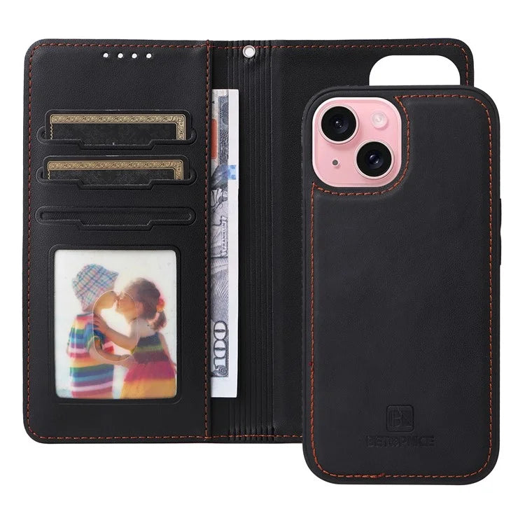 BETOPNICE 005 For iPhone 15 Case Detachable Cell Phone Leather Cover with Wrist Strap