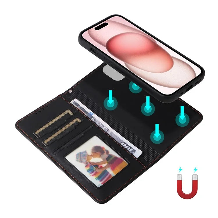 BETOPNICE 005 For iPhone 15 Case Detachable Cell Phone Leather Cover with Wrist Strap