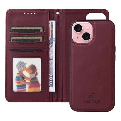 BETOPNICE 005 For iPhone 15 Case Detachable Cell Phone Leather Cover with Wrist Strap