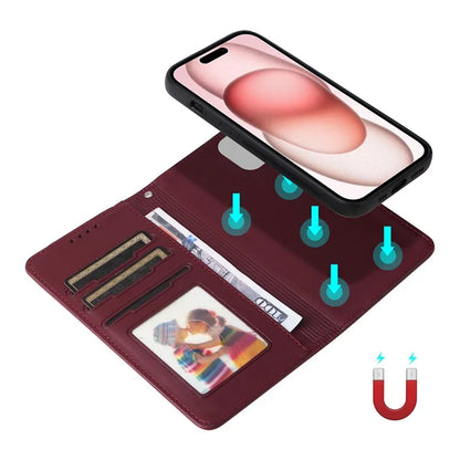 BETOPNICE 005 For iPhone 15 Case Detachable Cell Phone Leather Cover with Wrist Strap