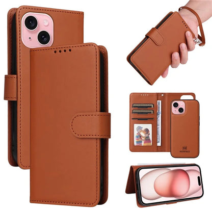 BETOPNICE 005 For iPhone 15 Case Detachable Cell Phone Leather Cover with Wrist Strap
