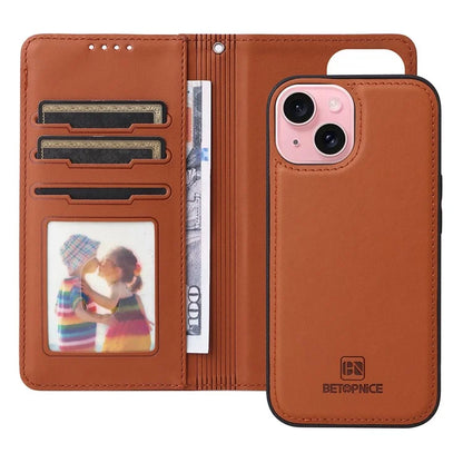 BETOPNICE 005 For iPhone 15 Case Detachable Cell Phone Leather Cover with Wrist Strap