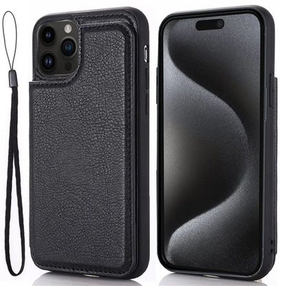 For iPhone 15 Pro Max Case Card Slots Kickstand Leather Coated TPU Cellphone Cover