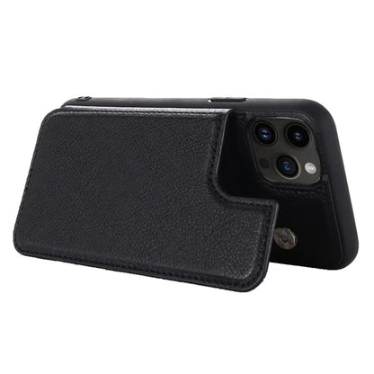 For iPhone 15 Pro Max Case Card Slots Kickstand Leather Coated TPU Cellphone Cover