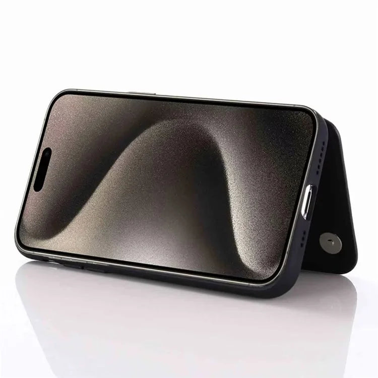 For iPhone 15 Pro Max Case Card Slots Kickstand Leather Coated TPU Cellphone Cover