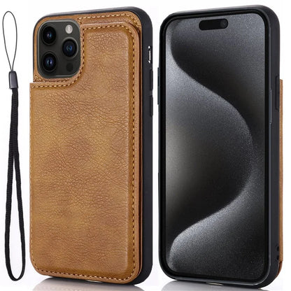 For iPhone 15 Pro Max Case Card Slots Kickstand Leather Coated TPU Cellphone Cover