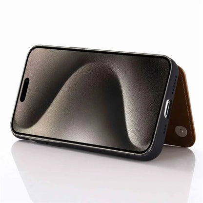 For iPhone 15 Pro Max Case Card Slots Kickstand Leather Coated TPU Cellphone Cover