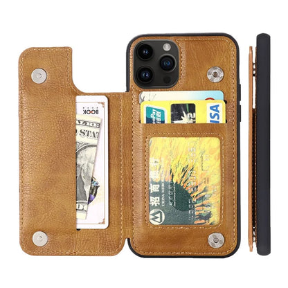 For iPhone 15 Pro Max Case Card Slots Kickstand Leather Coated TPU Cellphone Cover