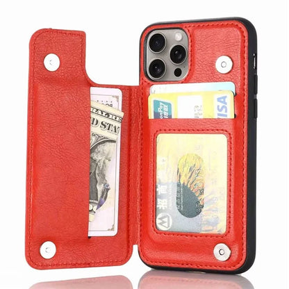 For iPhone 15 Pro Max Case Card Slots Kickstand Leather Coated TPU Cellphone Cover