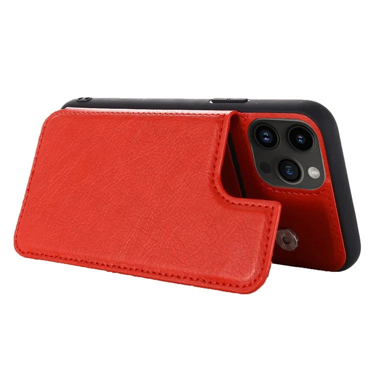 For iPhone 15 Pro Max Case Card Slots Kickstand Leather Coated TPU Cellphone Cover