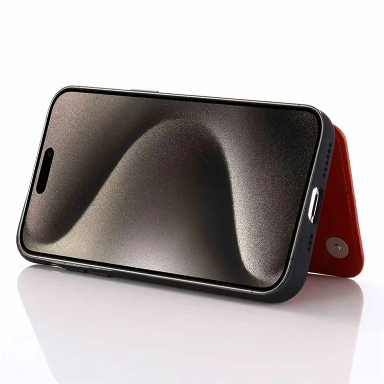 For iPhone 15 Pro Max Case Card Slots Kickstand Leather Coated TPU Cellphone Cover