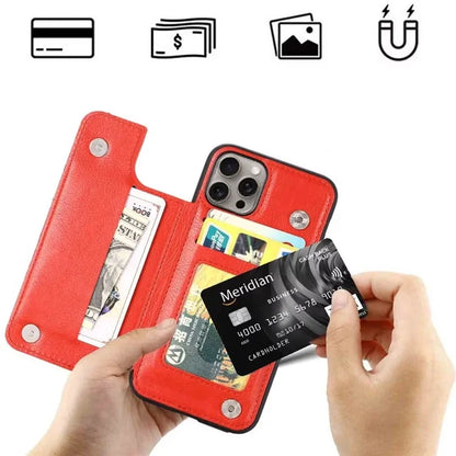 For iPhone 15 Pro Max Case Card Slots Kickstand Leather Coated TPU Cellphone Cover