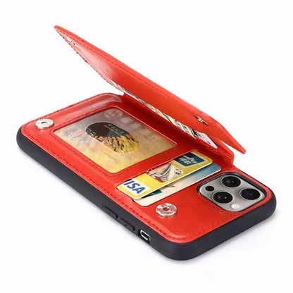 For iPhone 15 Pro Max Case Card Slots Kickstand Leather Coated TPU Cellphone Cover