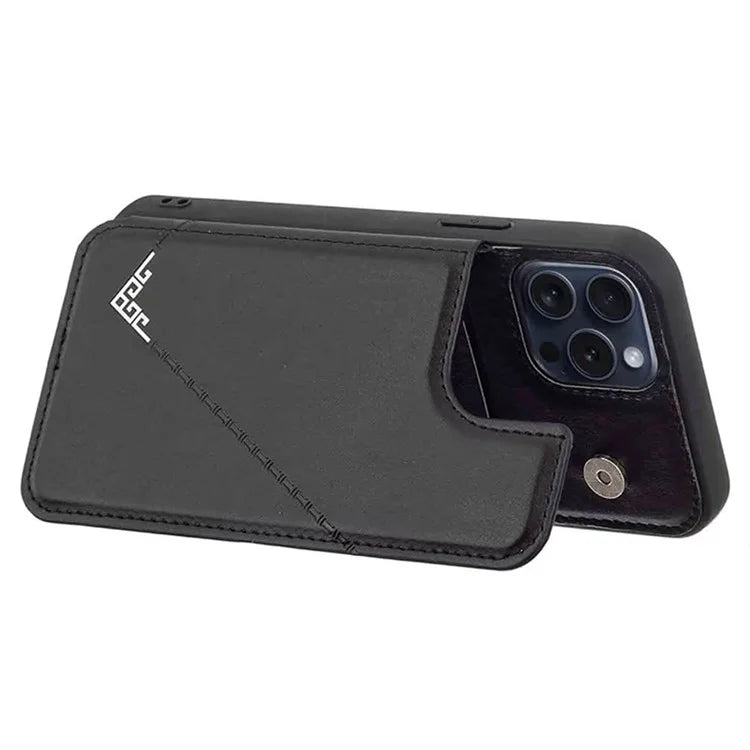 For iPhone 15 Pro Max Case V-Shape Design PU Leather+TPU Phone Cover with Card Holder