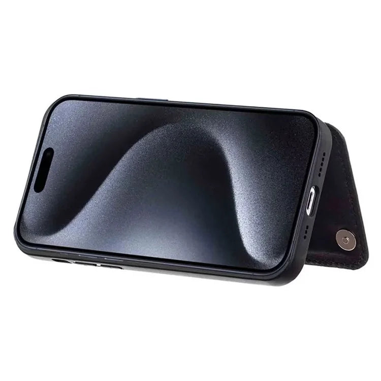 For iPhone 15 Pro Max Case V-Shape Design PU Leather+TPU Phone Cover with Card Holder