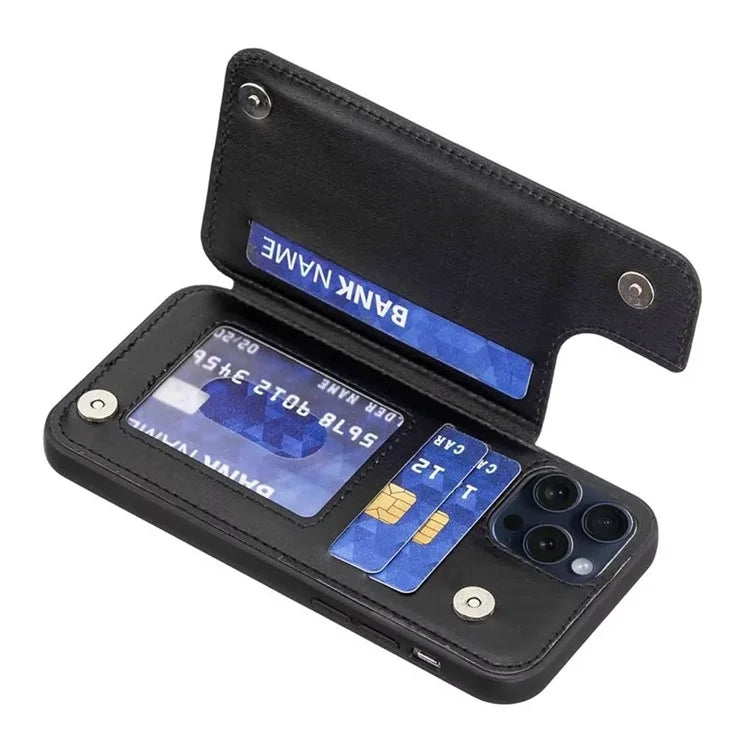 For iPhone 15 Pro Max Case V-Shape Design PU Leather+TPU Phone Cover with Card Holder