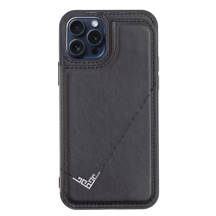 For iPhone 15 Pro Max Case V-Shape Design PU Leather+TPU Phone Cover with Card Holder