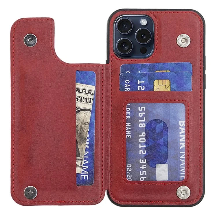 For iPhone 15 Pro Max Case V-Shape Design PU Leather+TPU Phone Cover with Card Holder