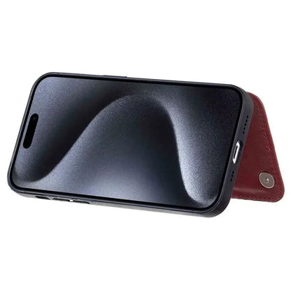 For iPhone 15 Pro Max Case V-Shape Design PU Leather+TPU Phone Cover with Card Holder