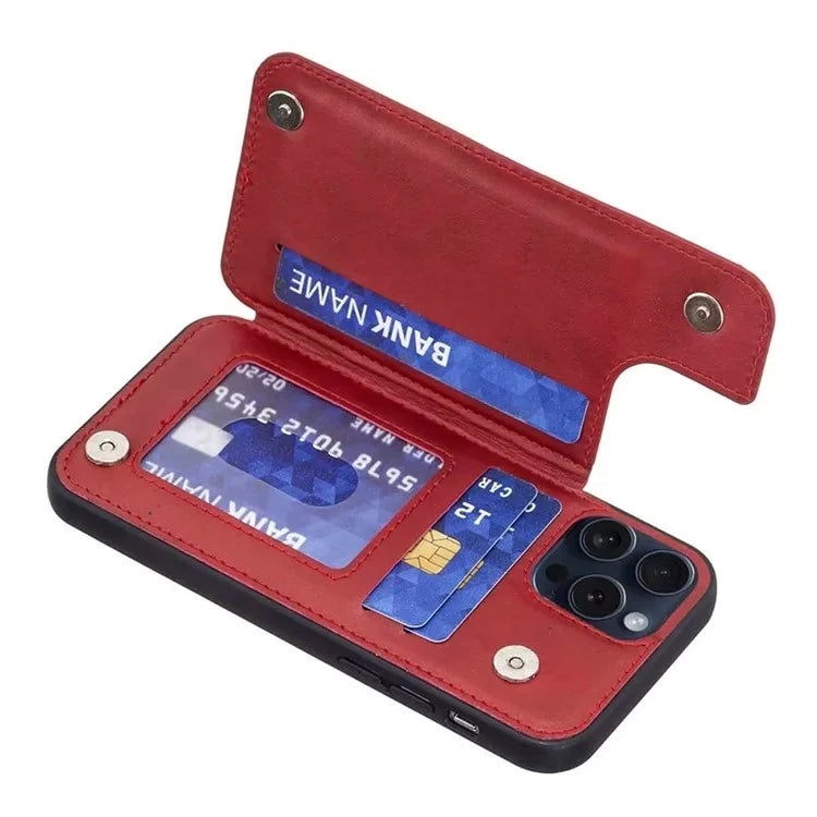 For iPhone 15 Pro Max Case V-Shape Design PU Leather+TPU Phone Cover with Card Holder