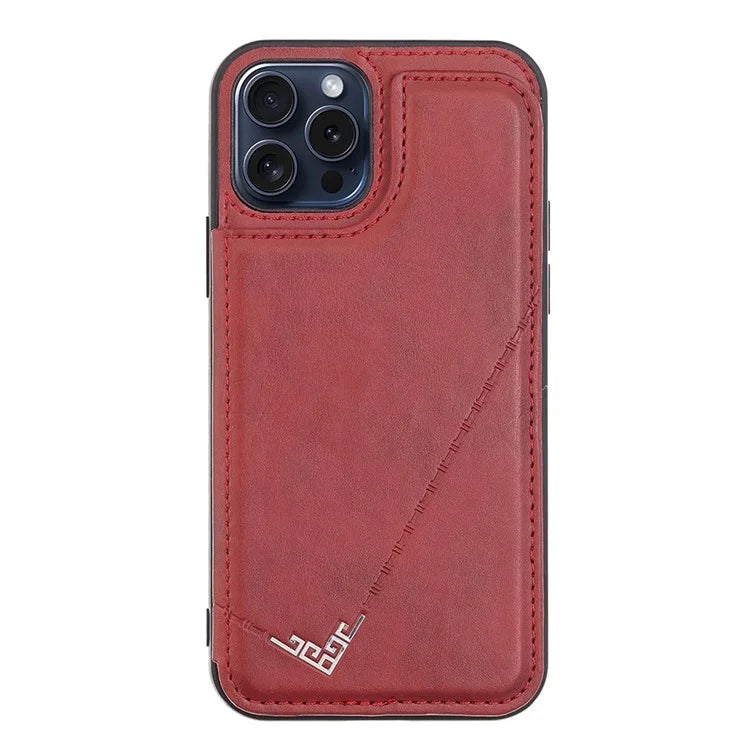For iPhone 15 Pro Max Case V-Shape Design PU Leather+TPU Phone Cover with Card Holder