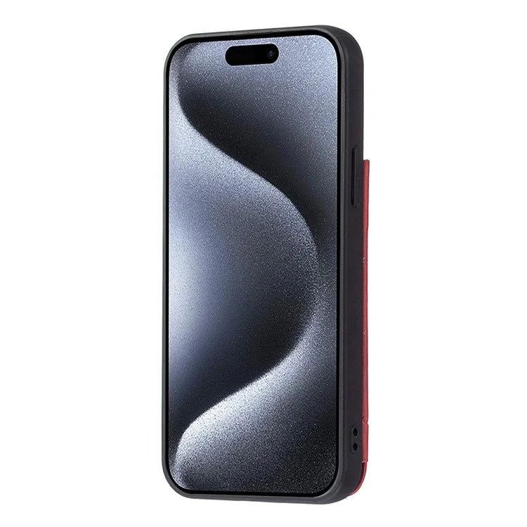 For iPhone 15 Pro Max Case V-Shape Design PU Leather+TPU Phone Cover with Card Holder