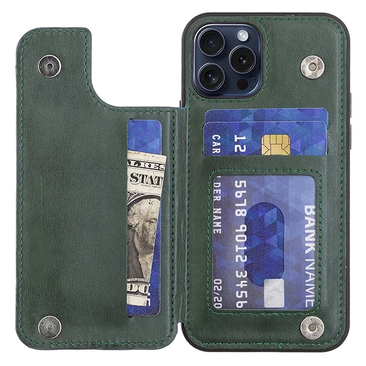 For iPhone 15 Pro Max Case V-Shape Design PU Leather+TPU Phone Cover with Card Holder