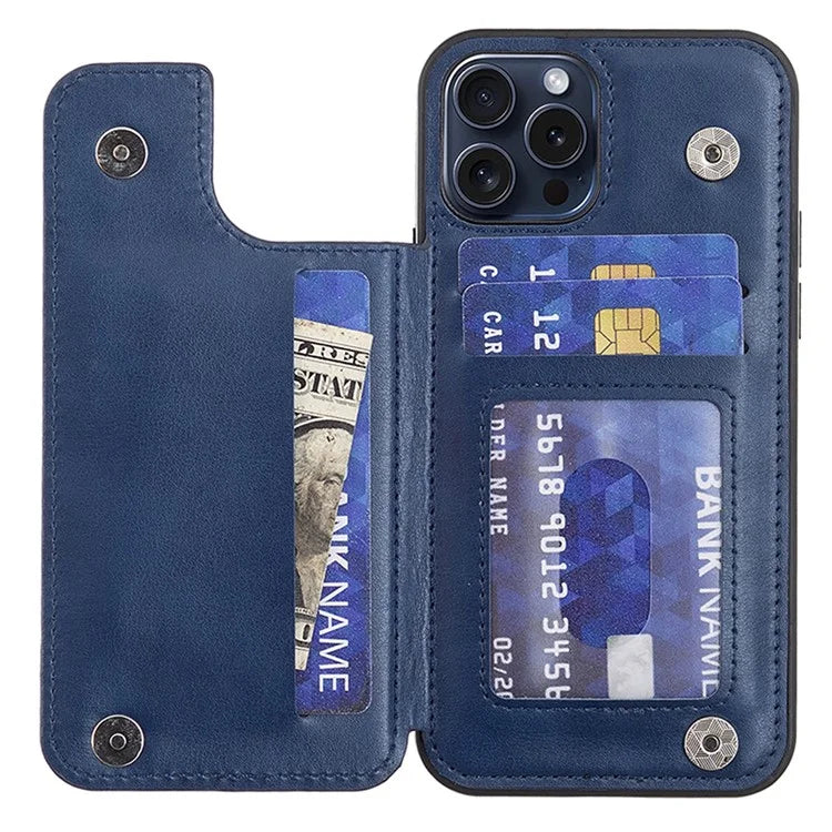 For iPhone 15 Pro Max Case V-Shape Design PU Leather+TPU Phone Cover with Card Holder