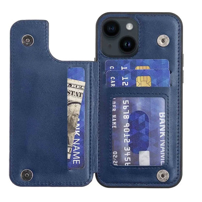 For iPhone 15 Plus Case V-Shape Decor Leather Coated TPU Phone Cover with Card Holder