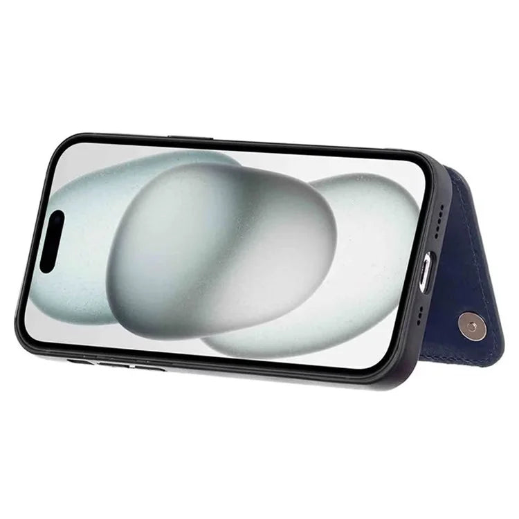 For iPhone 15 Plus Case V-Shape Decor Leather Coated TPU Phone Cover with Card Holder