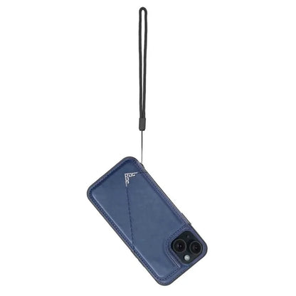 For iPhone 15 Plus Case V-Shape Decor Leather Coated TPU Phone Cover with Card Holder