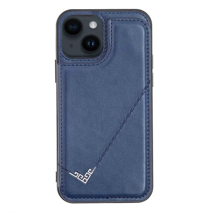 For iPhone 15 Plus Case V-Shape Decor Leather Coated TPU Phone Cover with Card Holder
