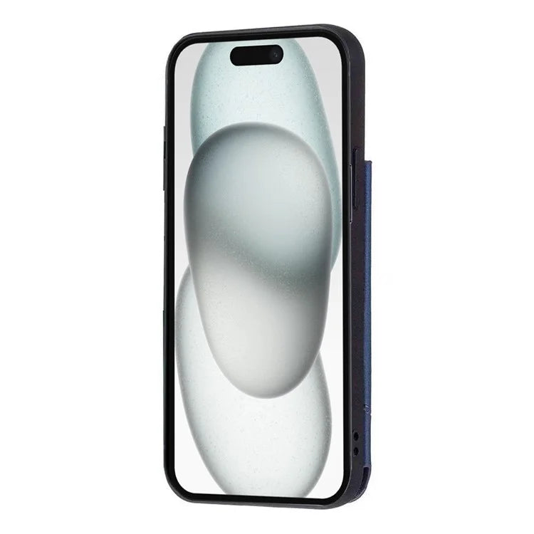 For iPhone 15 Plus Case V-Shape Decor Leather Coated TPU Phone Cover with Card Holder
