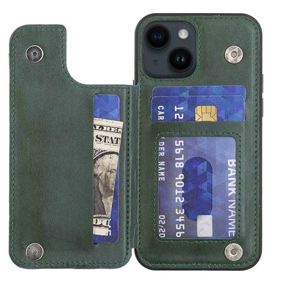 For iPhone 15 Plus Case V-Shape Decor Leather Coated TPU Phone Cover with Card Holder