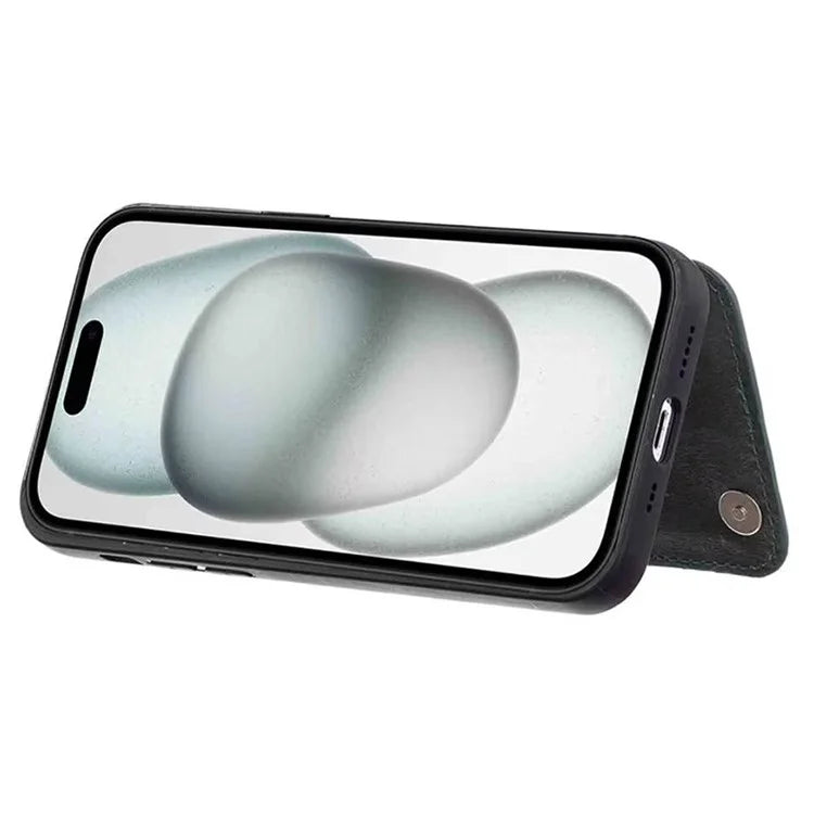 For iPhone 15 Plus Case V-Shape Decor Leather Coated TPU Phone Cover with Card Holder